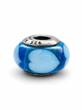 Pandora Retired Blue Hearts Murano Glass Charm #790657 Sterling Silver 925